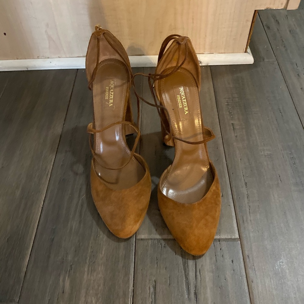 Aquazurra Tan Suede Block Heel